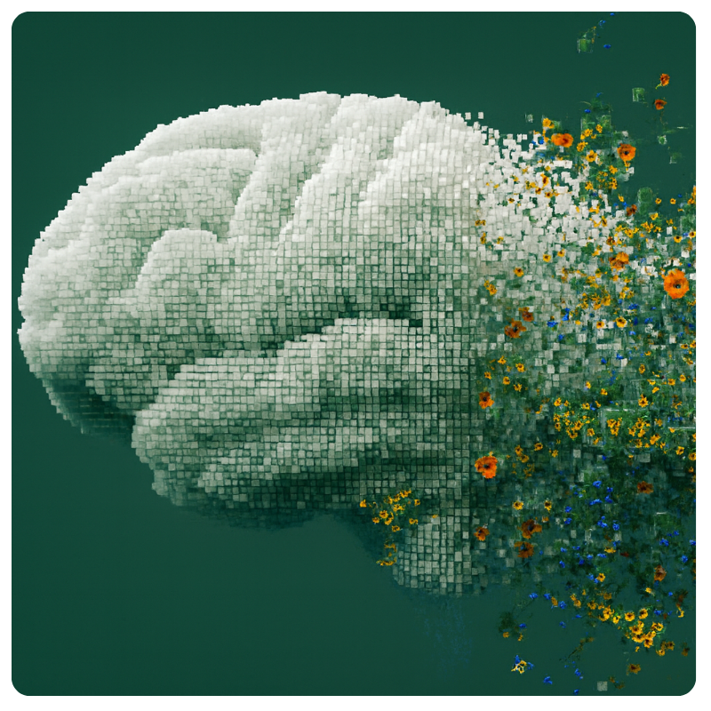 abstract innovation bran with growing flowers