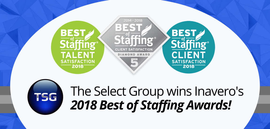 TSG Wins Inavero's 2018 Best of Staffing Client Diamond Award and Talent Satisfaction Award