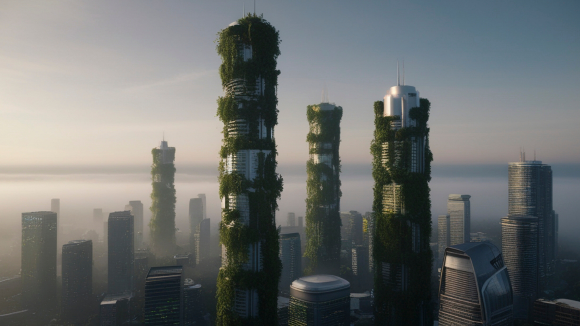 Industrial data center towers representing infrastructure energy use and sustainability in cloud environments.