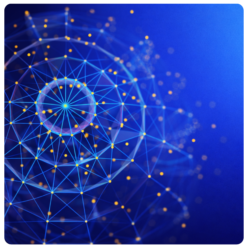 blue abstract sphere connected by yellow dots