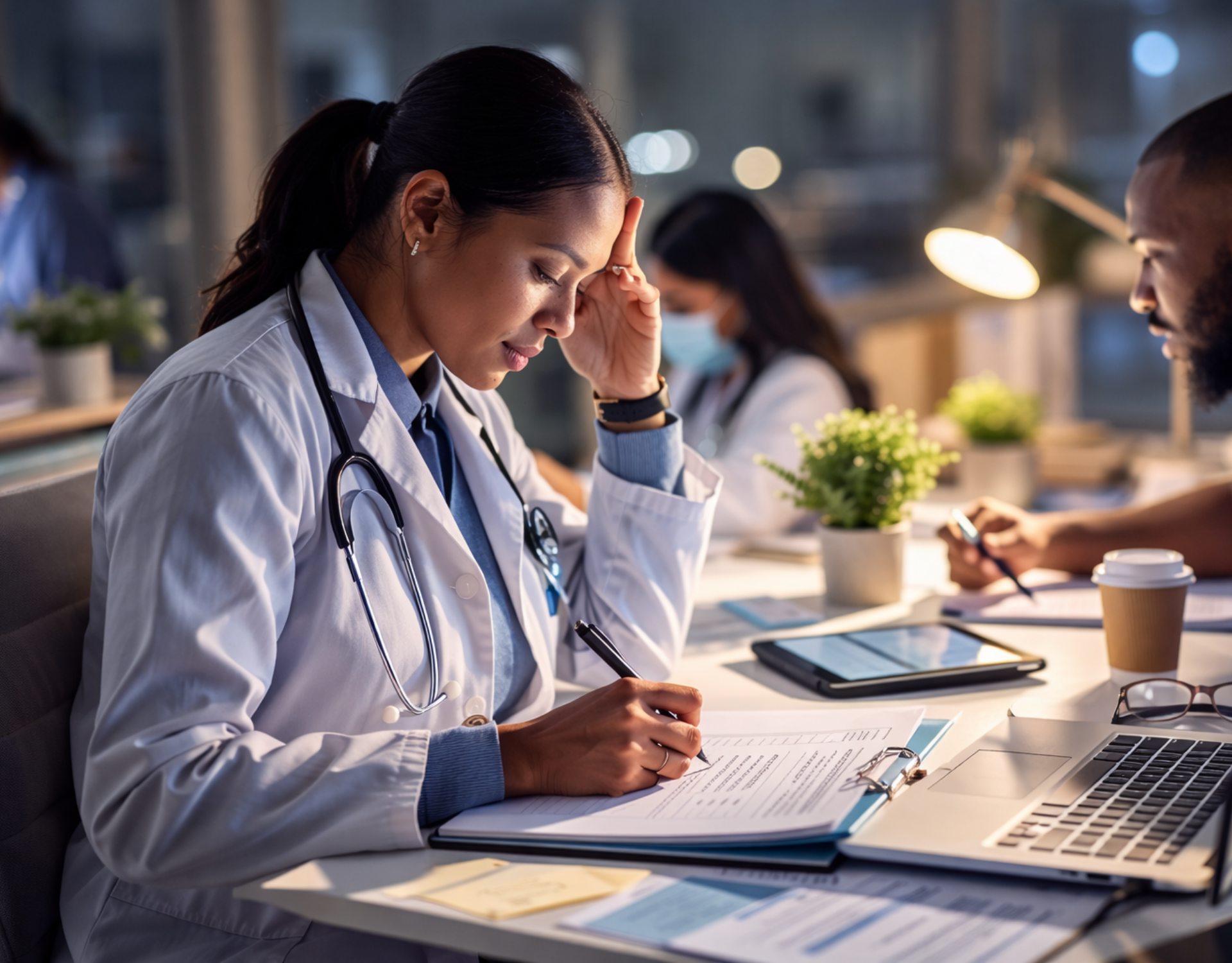 female healthcare professionals completing paperwork