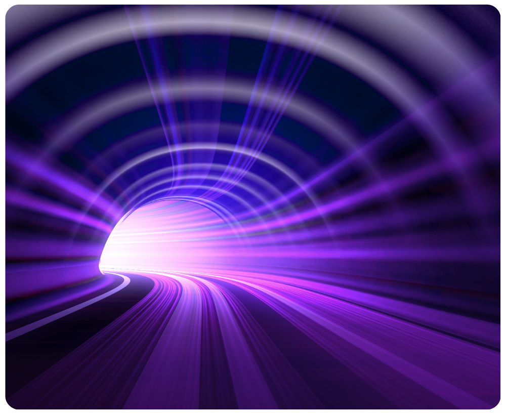 Abstract purple light tunnel representing high-speed technology or digital acceleration. Abstract purple light tunnel representing high-speed technology or digital acceleration.